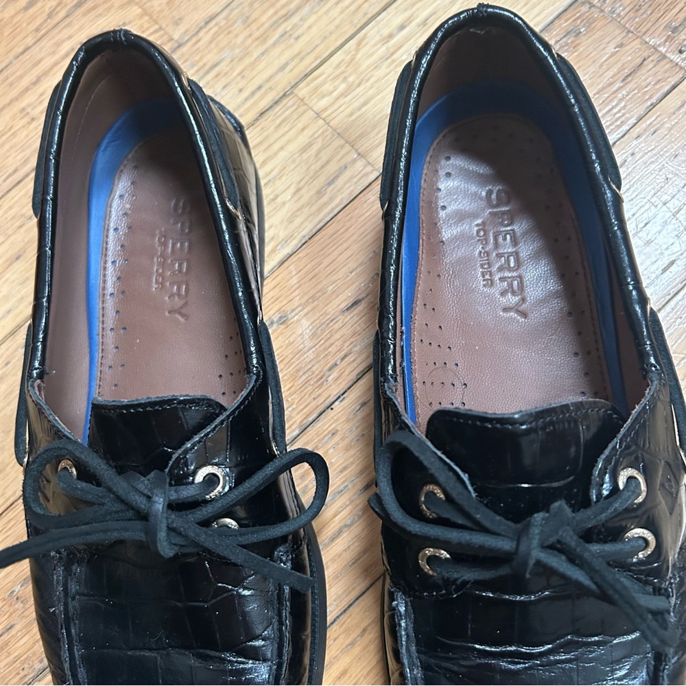 Sperry Black Croc-Embossed Boat Shoes - Picture 3 of 3